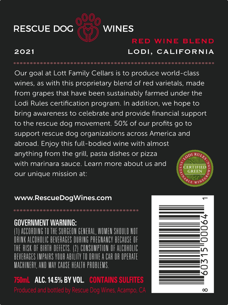 TABC label artwork for Rescue Dog Red Blend