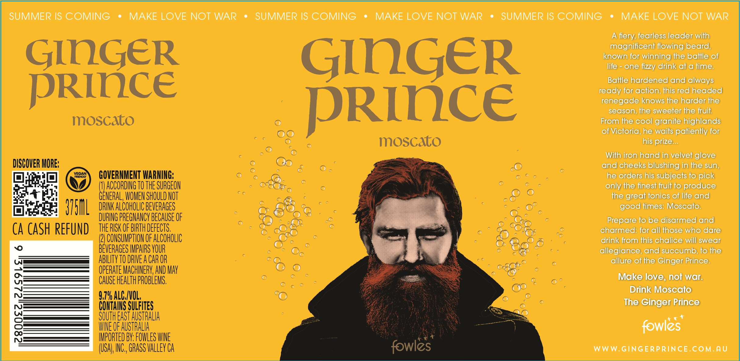 TABC label artwork for GINGER PRINCE MOSCATO