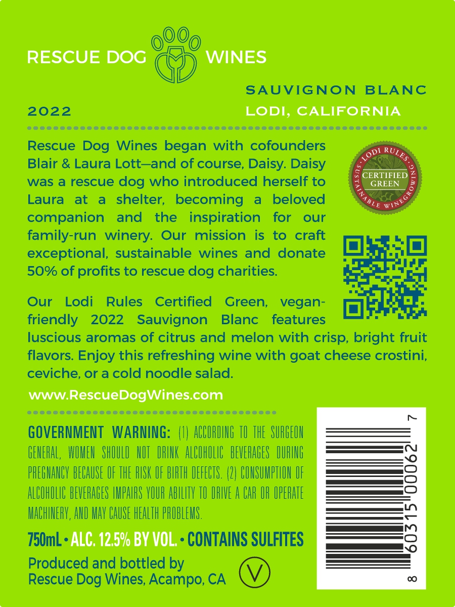 TABC label artwork for Rescue Dog Sauvignon Blanc
