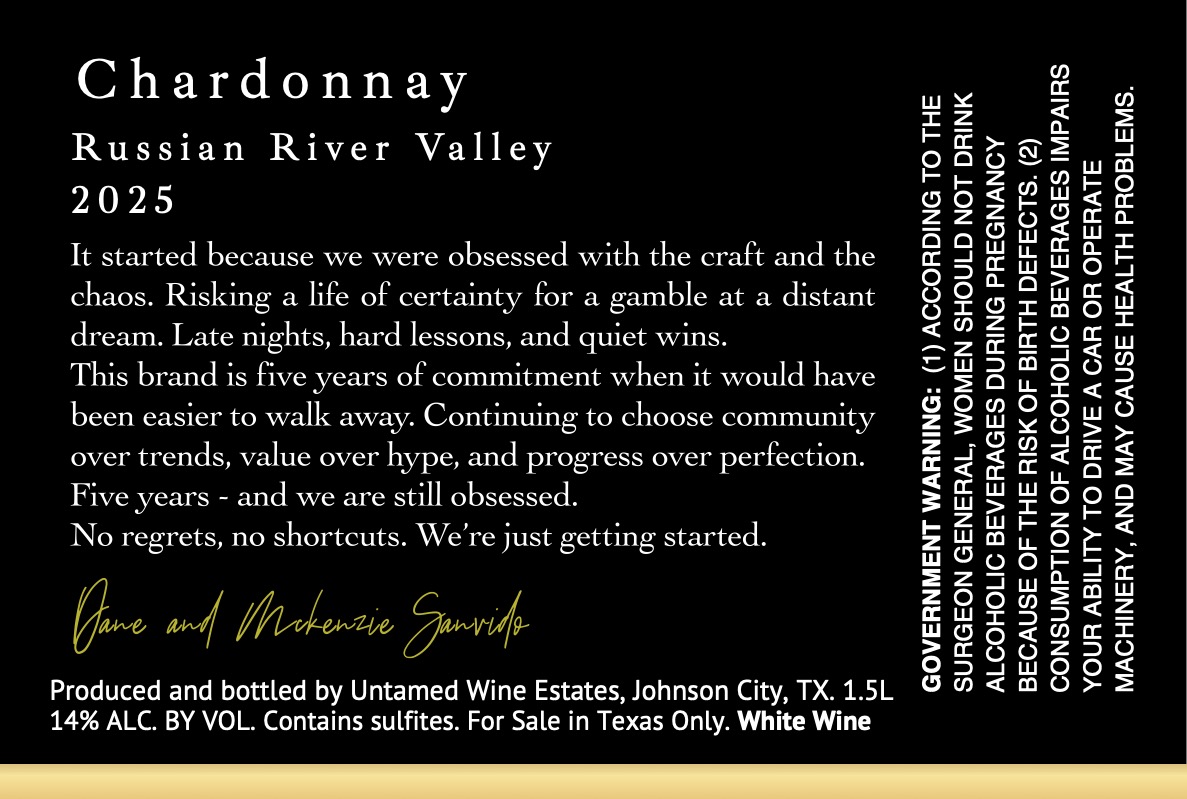 TABC label artwork for Untamed Wine Estates Chardonay