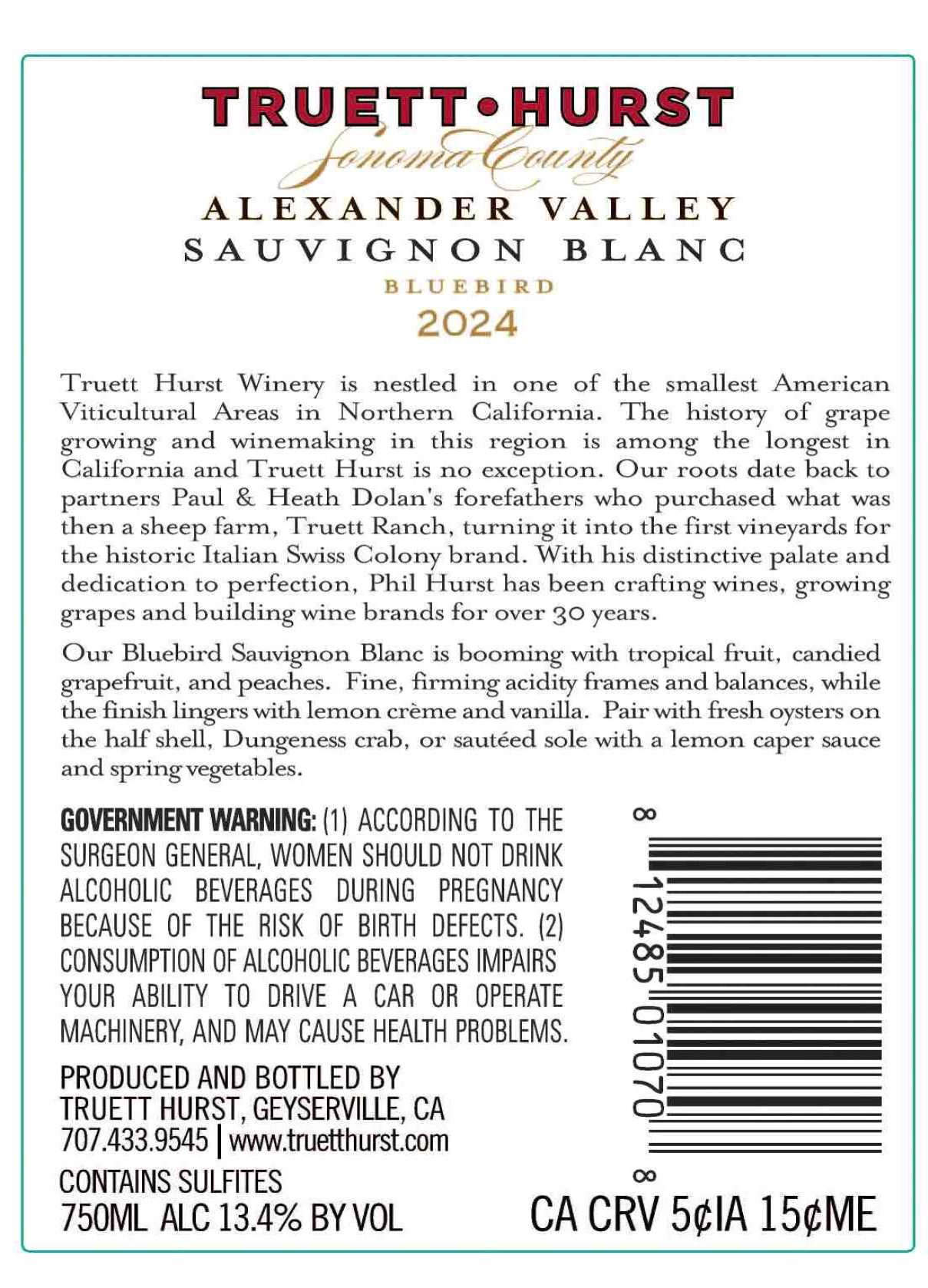 TABC label artwork for Truett Hurst Sauvignon Blanc Alexander Valley