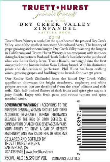 TABC label artwork for Truett Hurst Zin Rattler Dry Creek