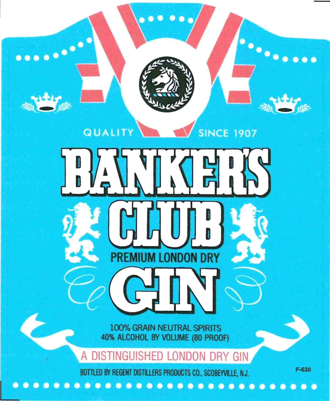 TABC label artwork for Bankers Club Gin