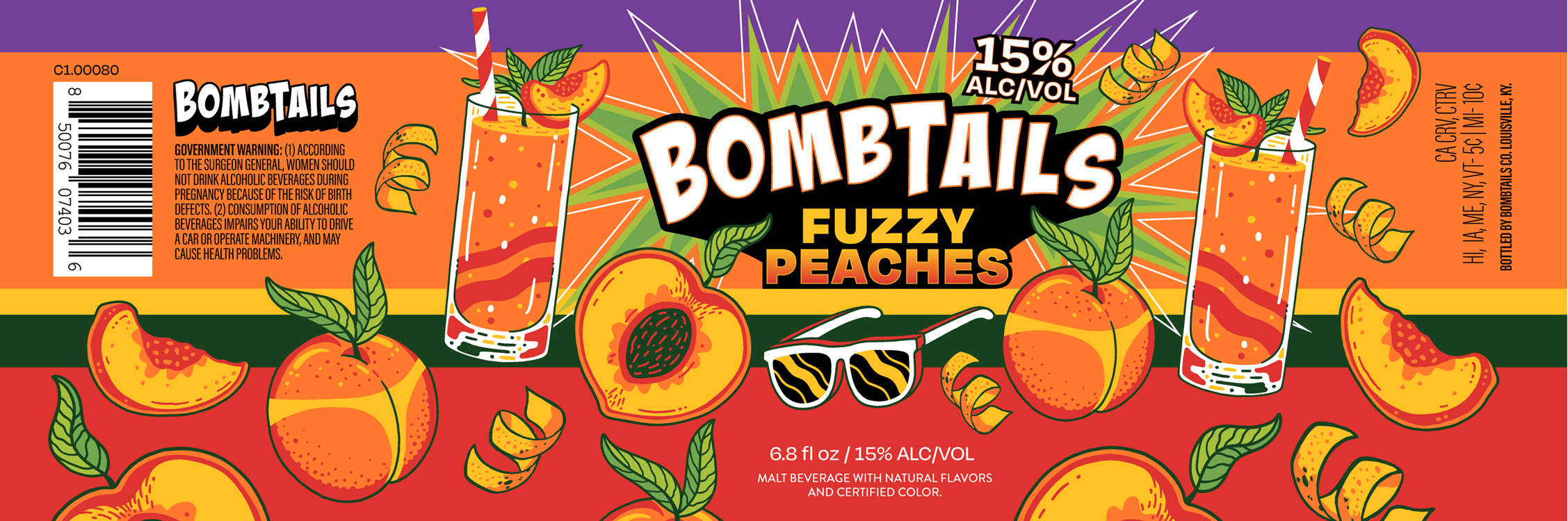 TABC label artwork for Bombtails Fuzzy Peaches