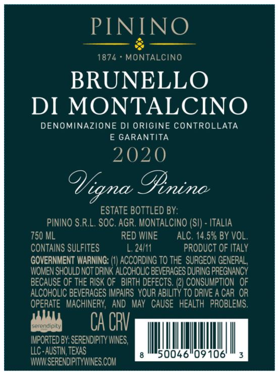 TABC label artwork for PININO VIGNA PININO BRUNELLO DI MONTALCINO RED WINE