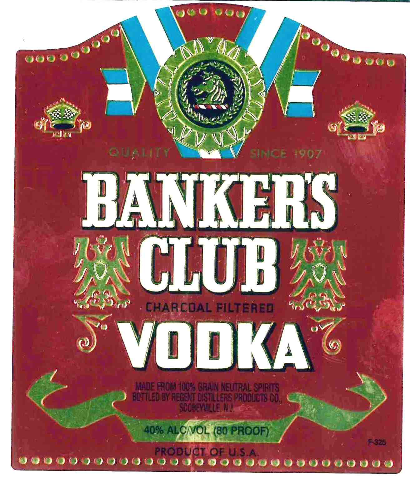 TABC label artwork for Bankers Club Vodka