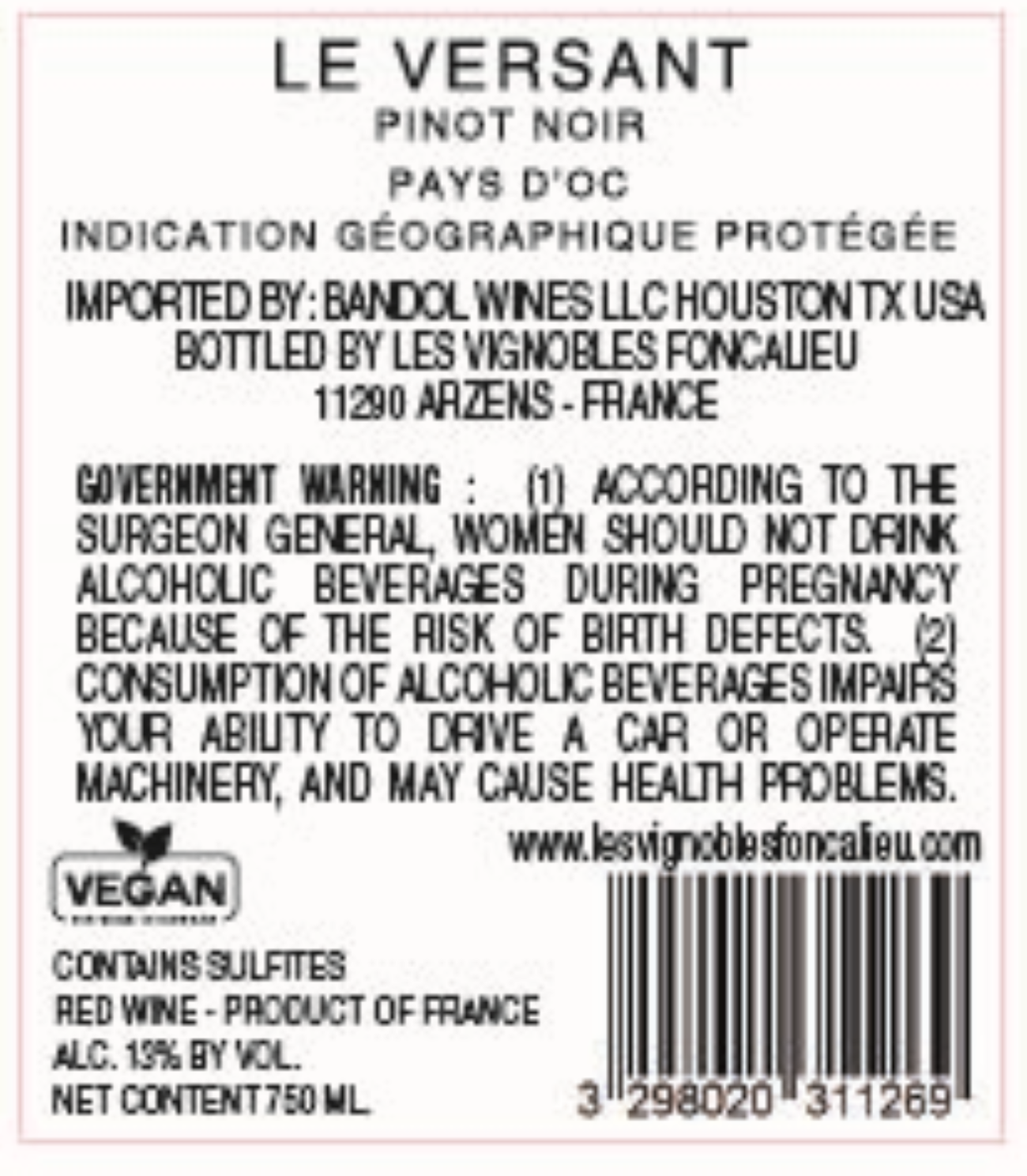 TABC label artwork for VIGNOBLES FONCALIEU LE VERSANT