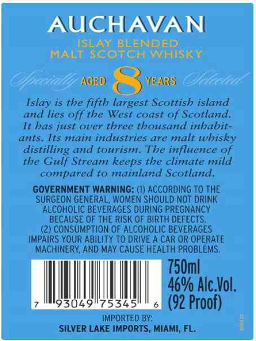 TABC label artwork for Auchavan 8yr Islay Blended Malt