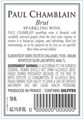 TABC label artwork for Paul Chamblain Brut