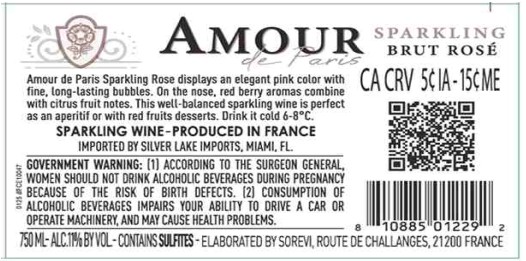 TABC label artwork for Amour de Paris Brut Rose Sparkling