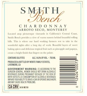 TABC label artwork for Smith Bench Chardonnay Arroyo Seco