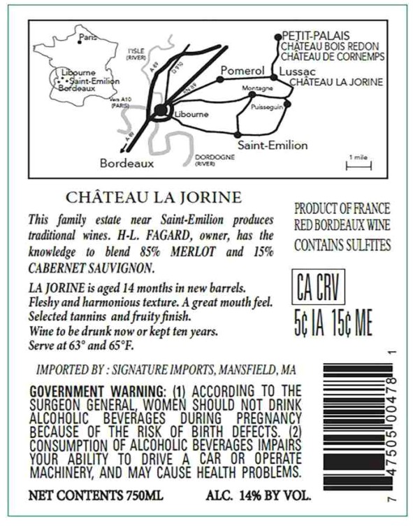 TABC label artwork for Chateau La Jorine Lussac-St. Emilion
