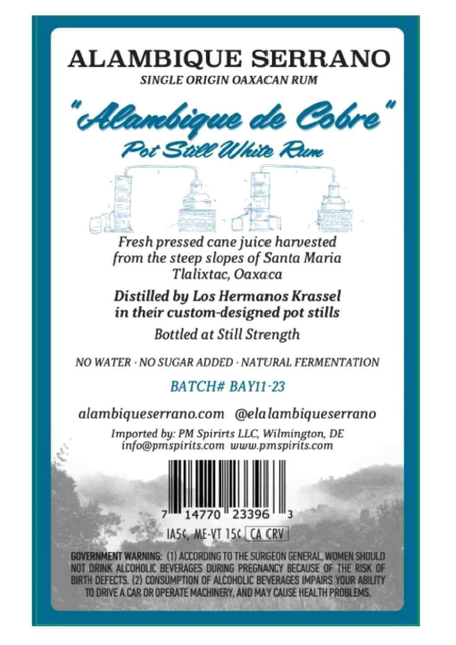 TABC label artwork for Alambique Serrano Alambique de Cobre