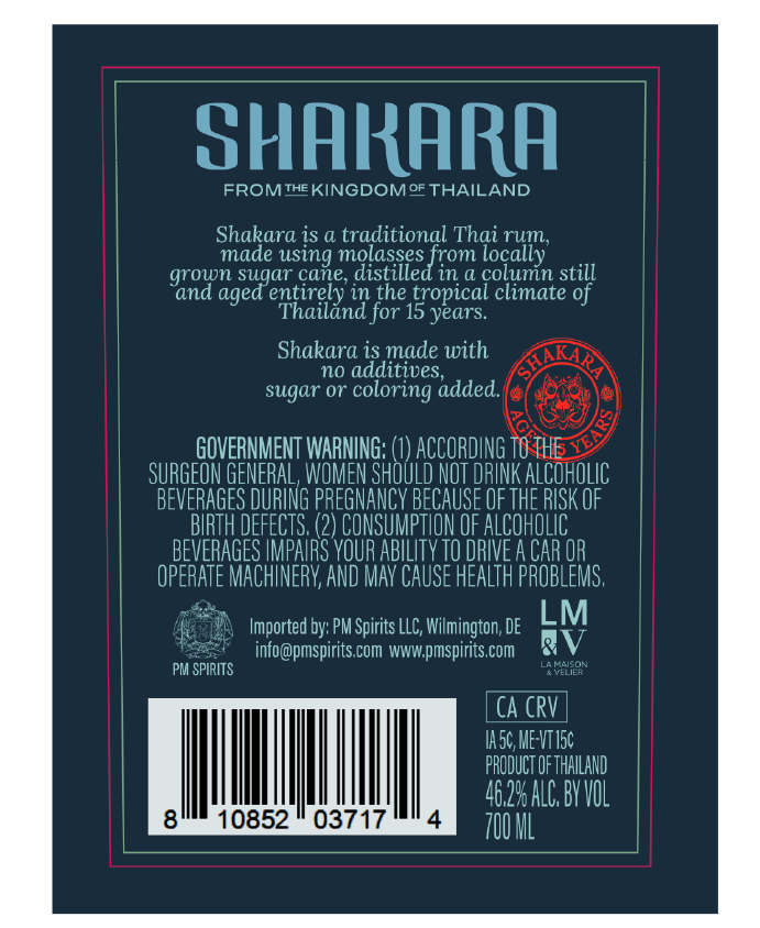 TABC label artwork for Shakara 15yr Rum