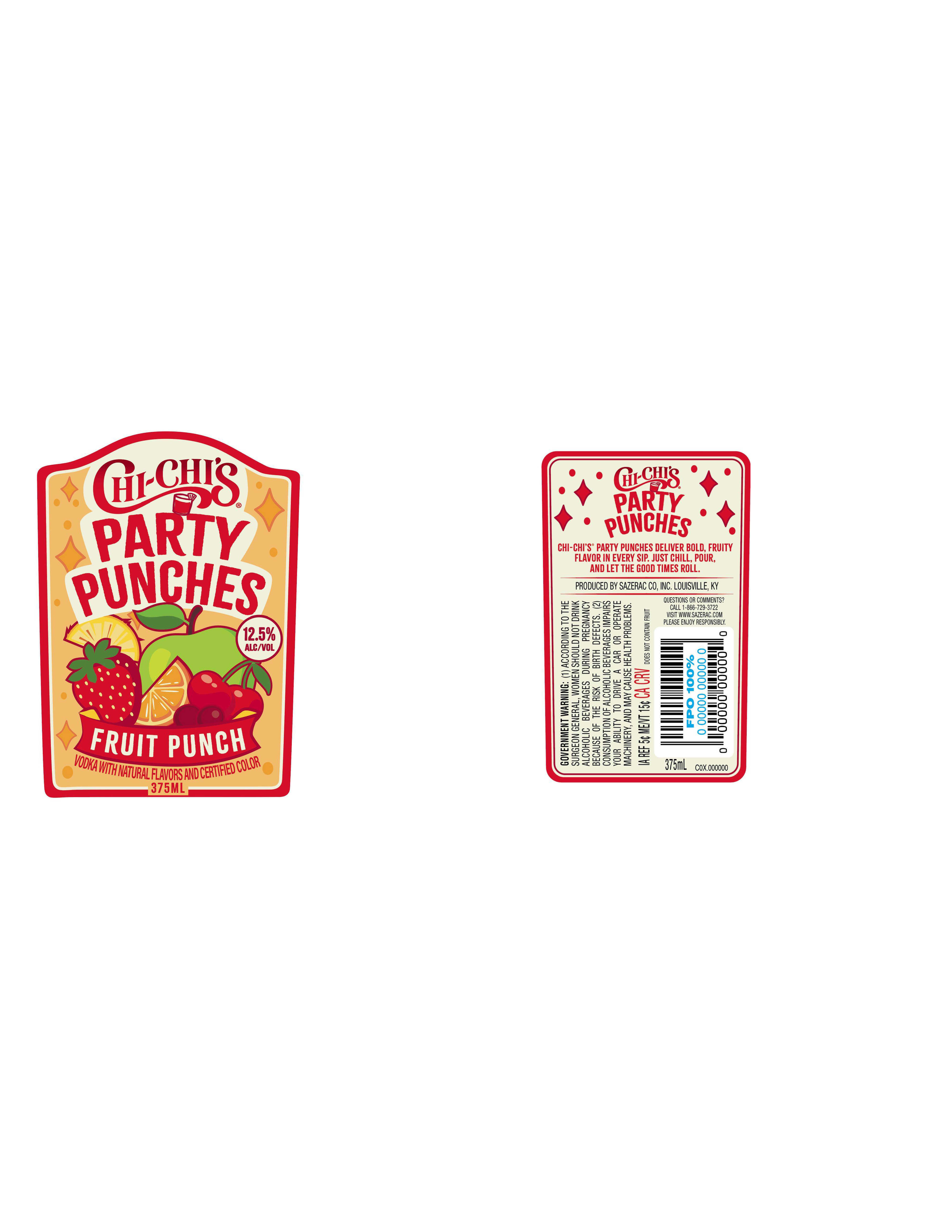 TABC label artwork for Chi-Chi's Party Punches Fruit Punch Vodka Cocktail