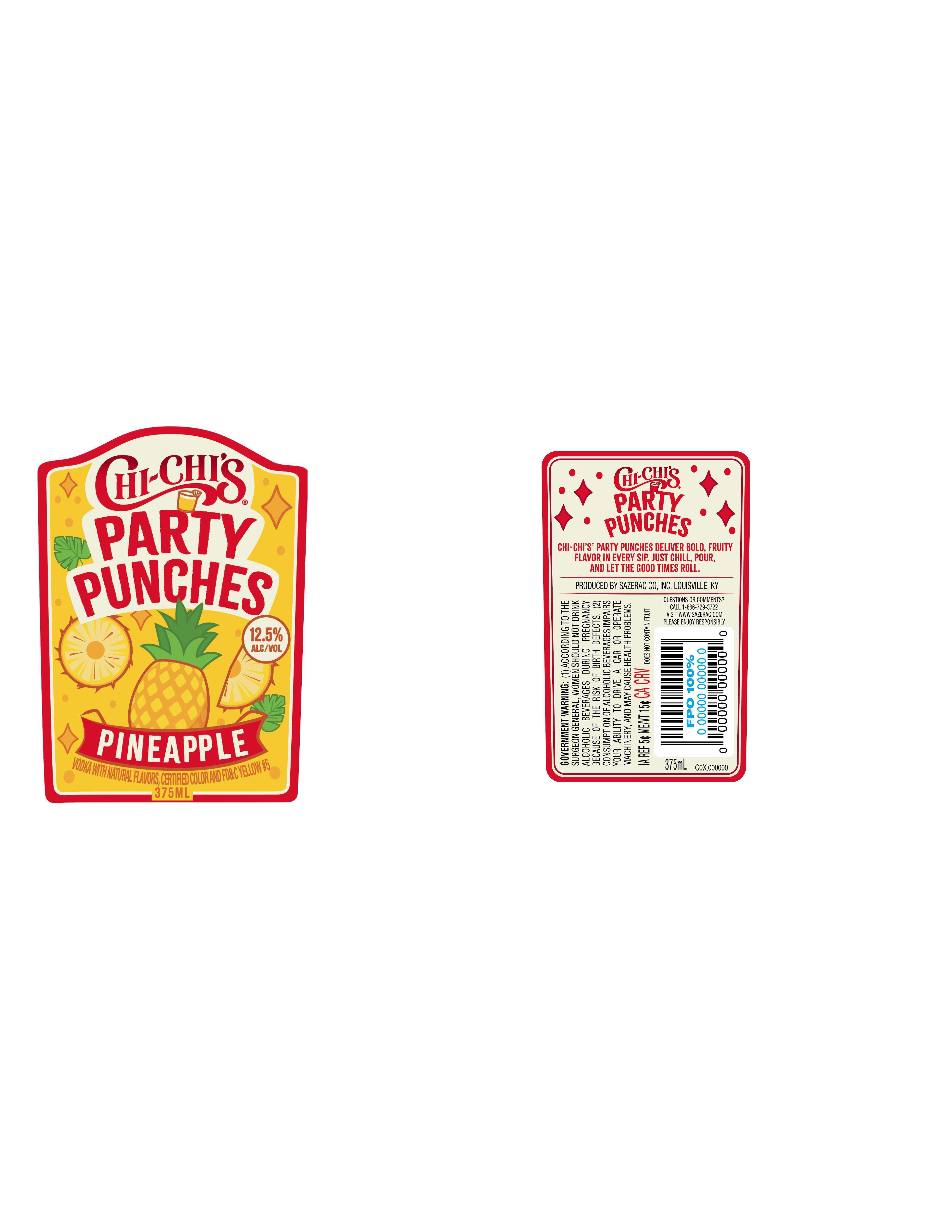 TABC label artwork for Chi-Chi's Party Punches Pineapple Vodka Cocktail