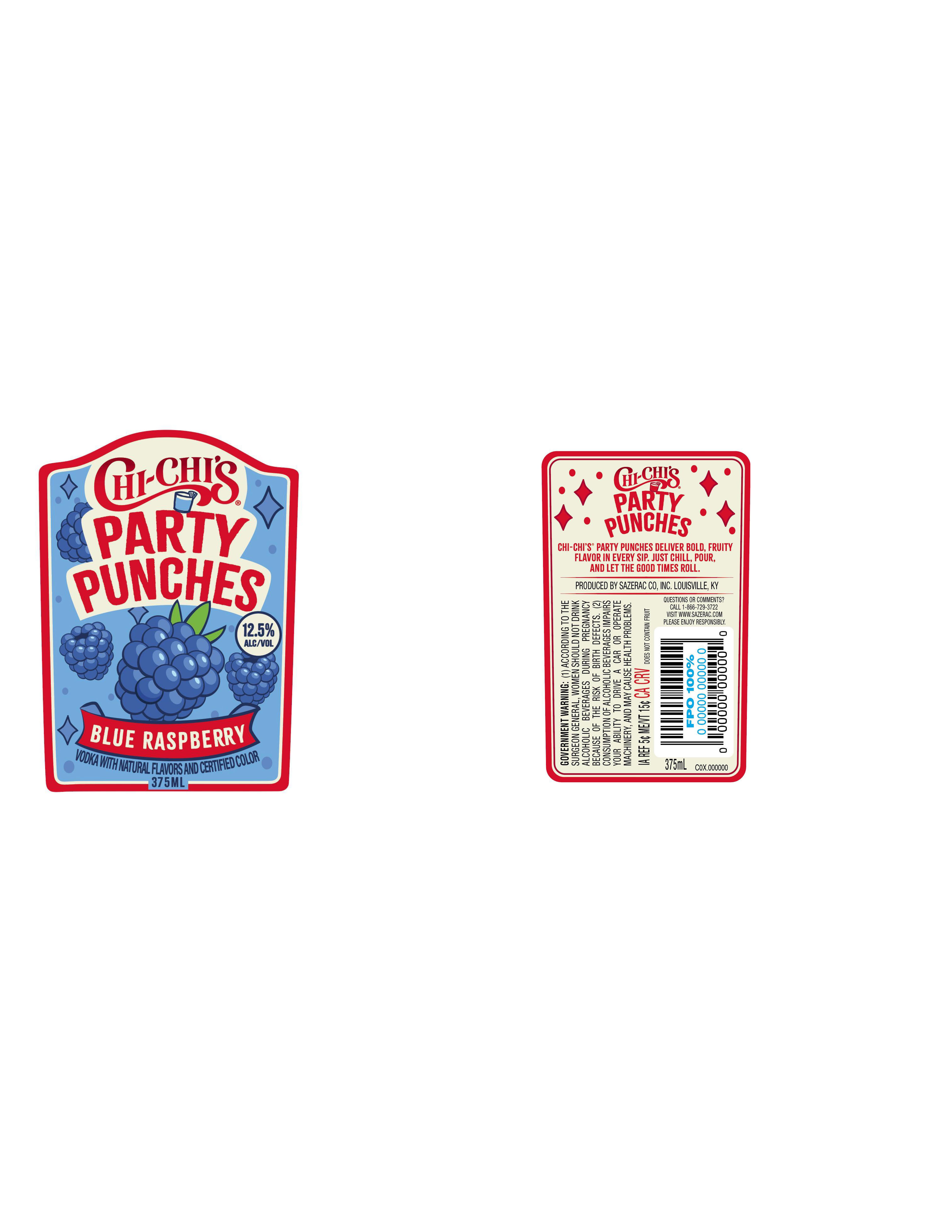TABC label artwork for Chi-Chi's Party Punches Blue Raspberry Vodka Cocktail