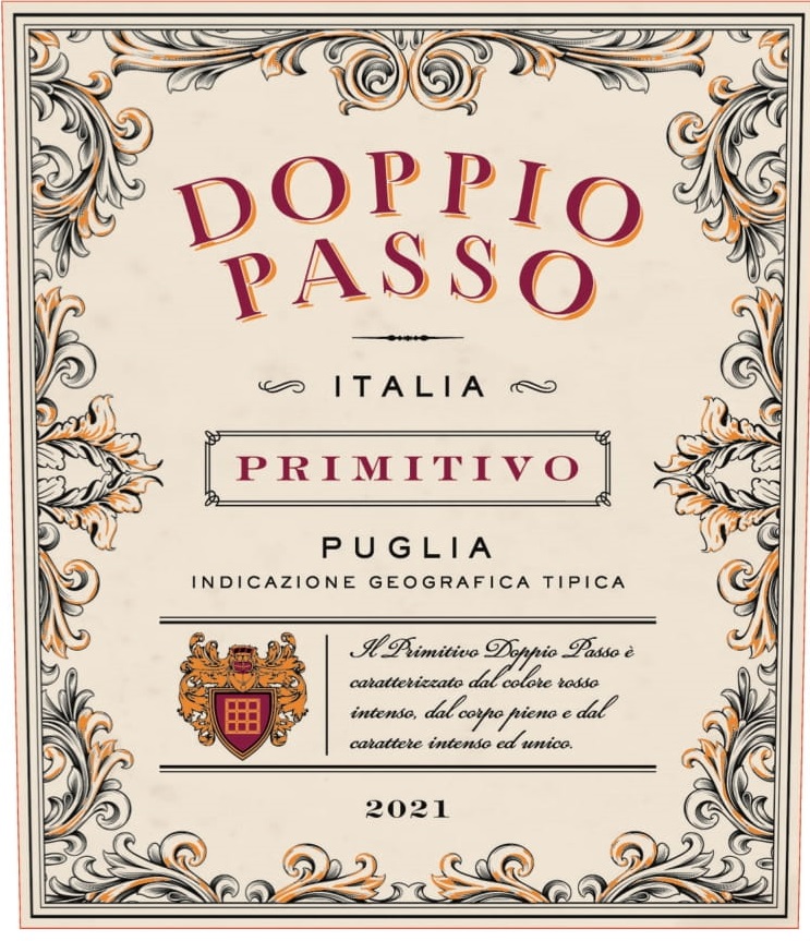 TABC label artwork for Doppio Passo Italia Primitivo Puglia 2021