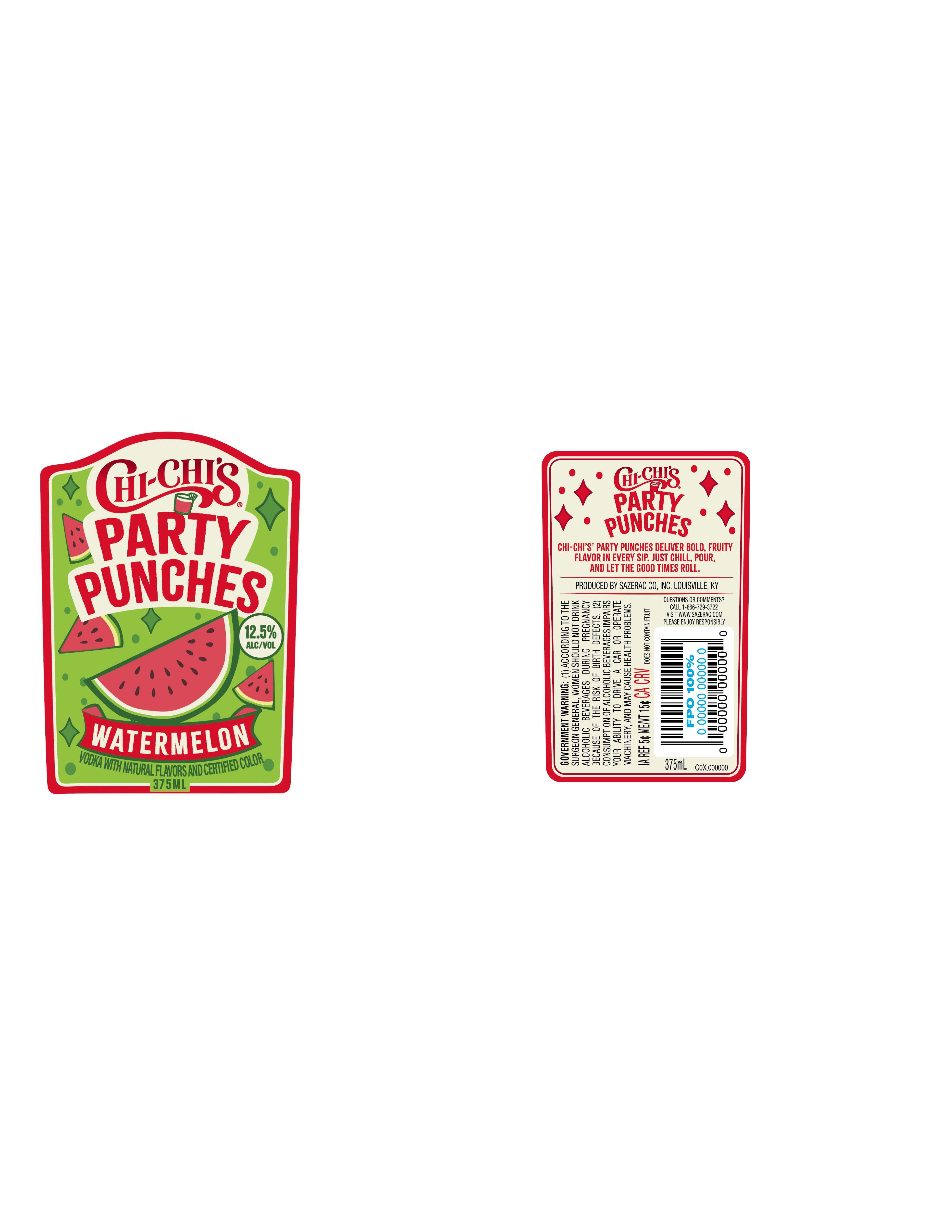 TABC label artwork for Chi-Chi's Party Punches Watermelon Vodka Cocktail