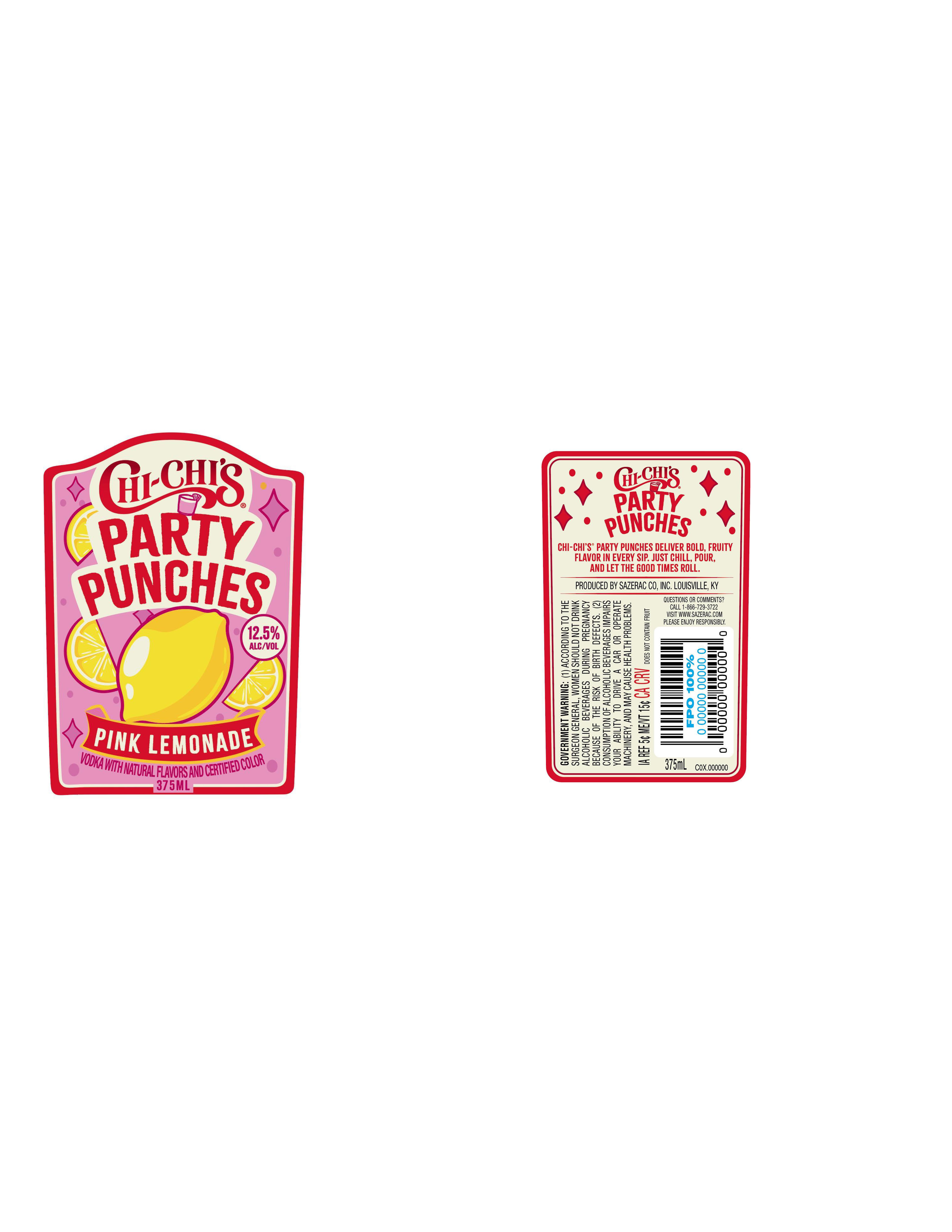 TABC label artwork for Chi-Chi's Party Punches Pink Lemonade Vodka Cocktail