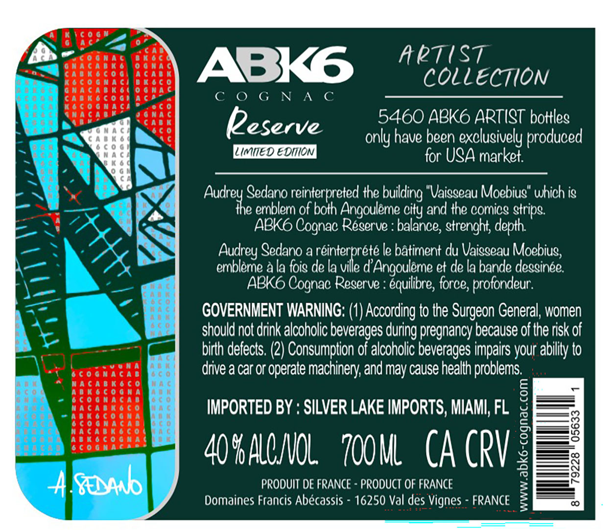 TABC label artwork for ABK6 Cognac Reserve Collection Limited Edition