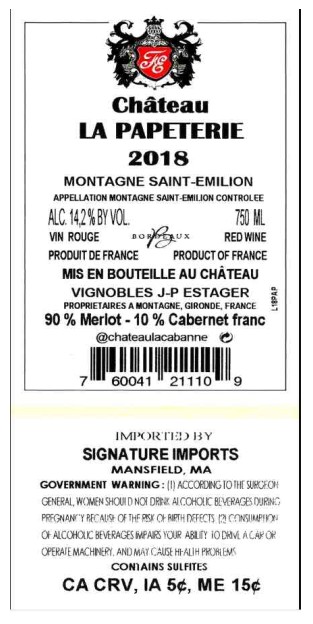 TABC label artwork for Chateau La Papeterie Mont St Emilion