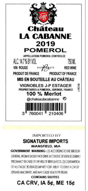 TABC label artwork for Chateau La Cabanne Pomerol