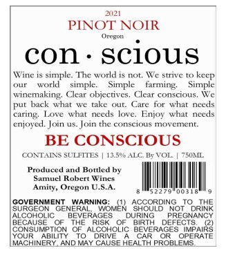 TABC label artwork for Conscious Pinot Noir