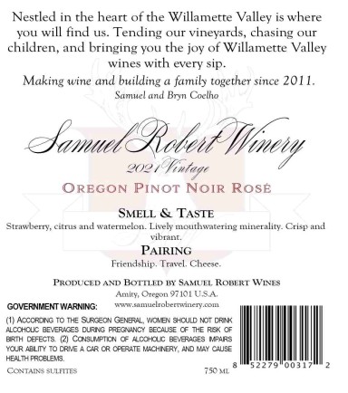 TABC label artwork for Samuel Robert Vintner's Reserve Willamette Valley Rose