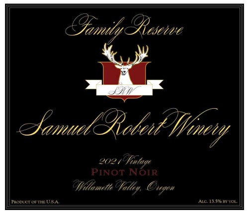 TABC label artwork for Samuel Robert Family Reserve Willamette Valley Pinot Noir