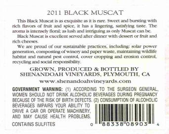 TABC label artwork for Shenandoah Black Muscat