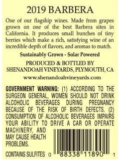 TABC label artwork for Shenandoah Rezerve Barbera