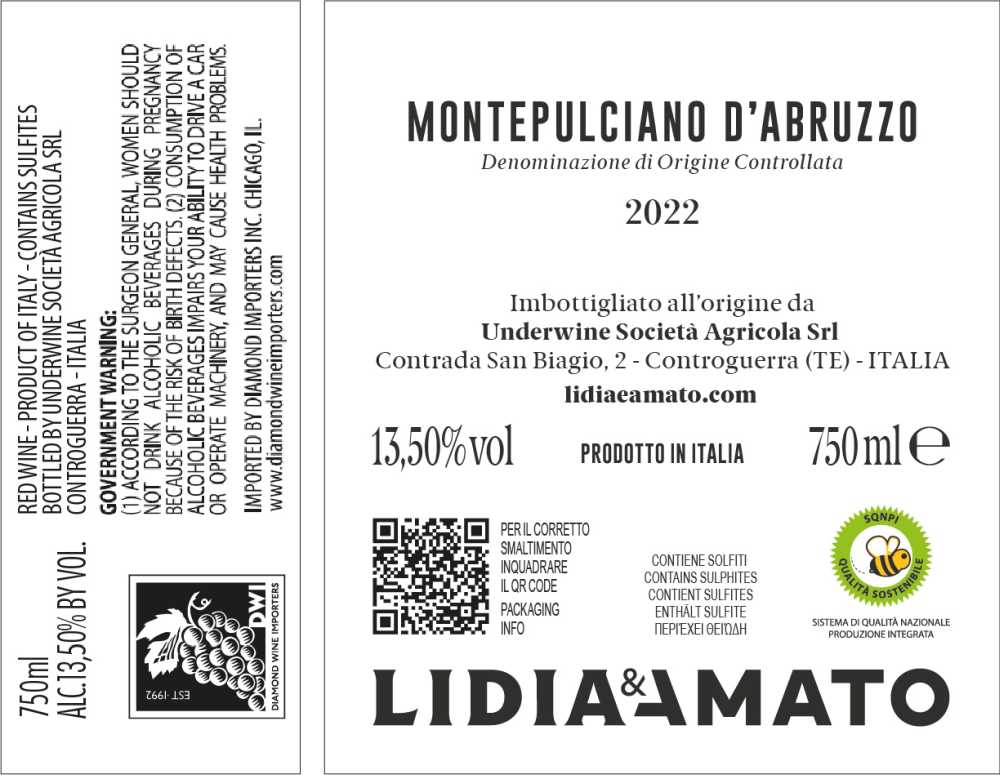 TABC label artwork for Lidia & Amato Montepulciano d'Abruzzo