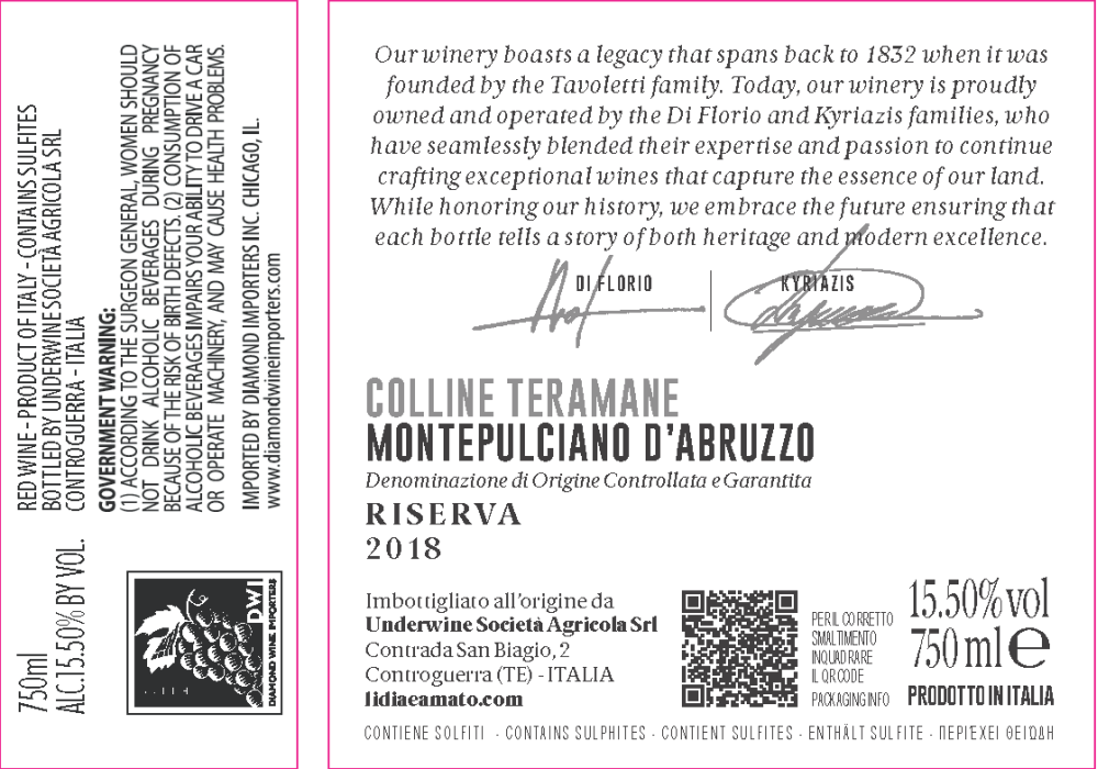 TABC label artwork for Lidia & Amato Montepulciano d'Abruzzo Riserva