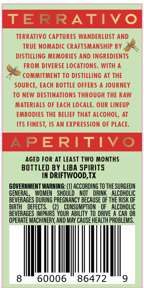 TABC label artwork for Terrativo Aperitivo Barrel Aged Bitter
