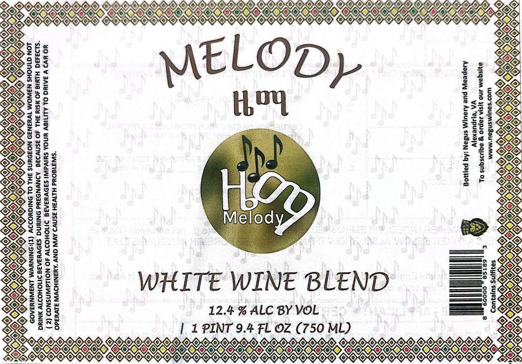 TABC label artwork for Melody White Blend