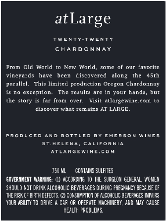 TABC label artwork for At Large Forty-Fifth Parallel Chardonnay