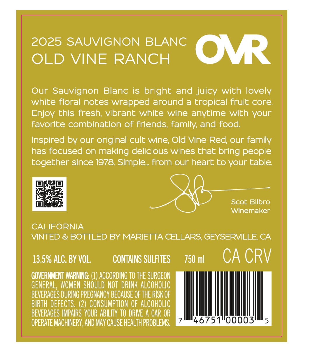 TABC label artwork for Marietta Old Vine Ranch Sauvignon Blanc
