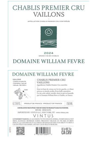 TABC label artwork for William Fevre Chablis 1er Cru Vaillons Domaine