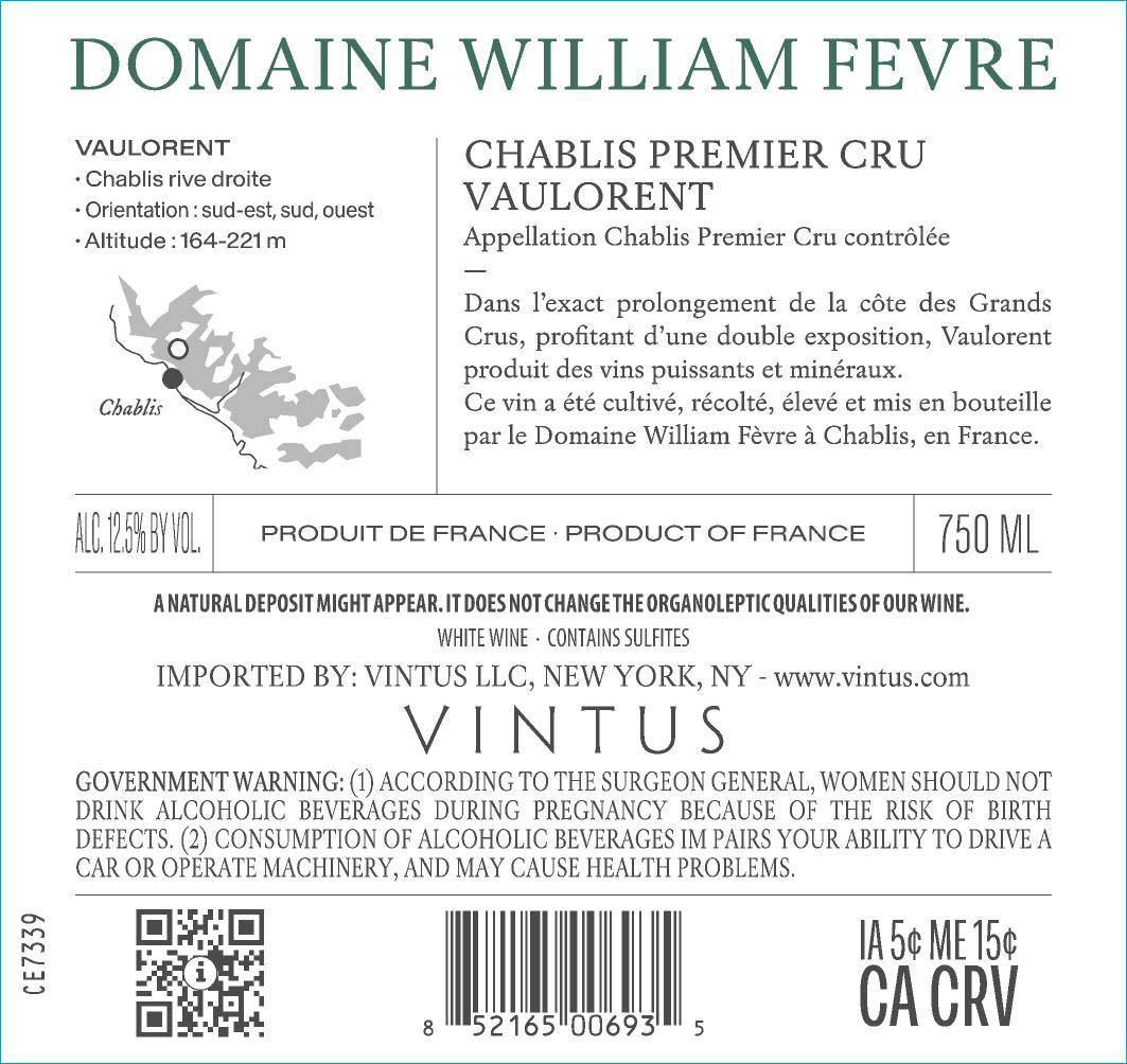 TABC label artwork for Domaine William Fevre Chablis 1er Cru Vaulorent