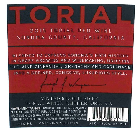 TABC label artwork for Torial Red Blend by Joe Wagner