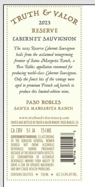 TABC label artwork for Truth & Valor Reserve Cabernet Sauvignon Santa Margarita Ranch