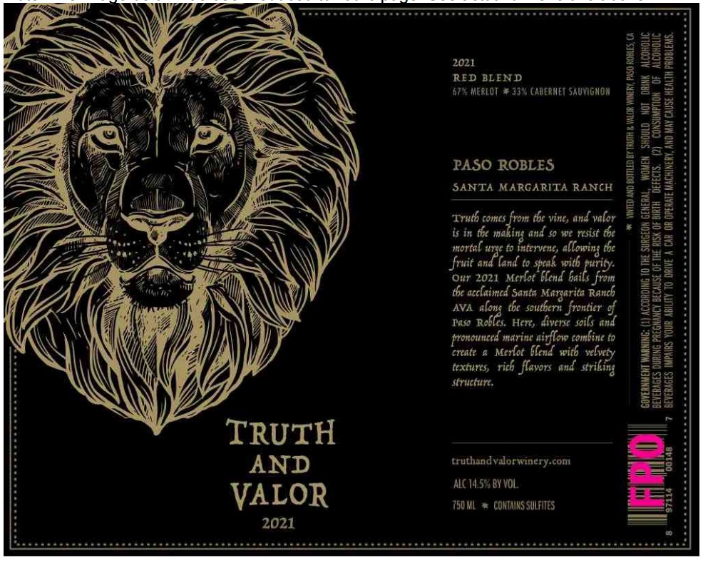 TABC label artwork for Truth & Valor Red Blend