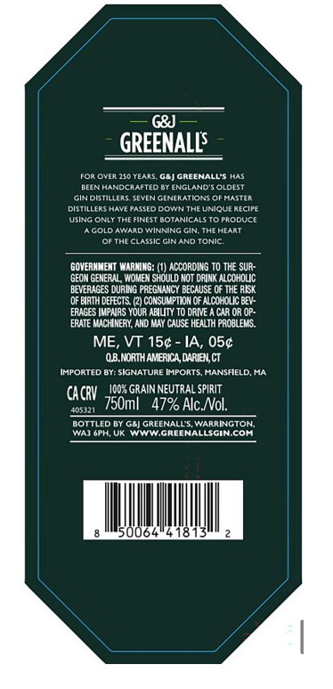 TABC label artwork for G&J Greenall's Emerald Star Gin