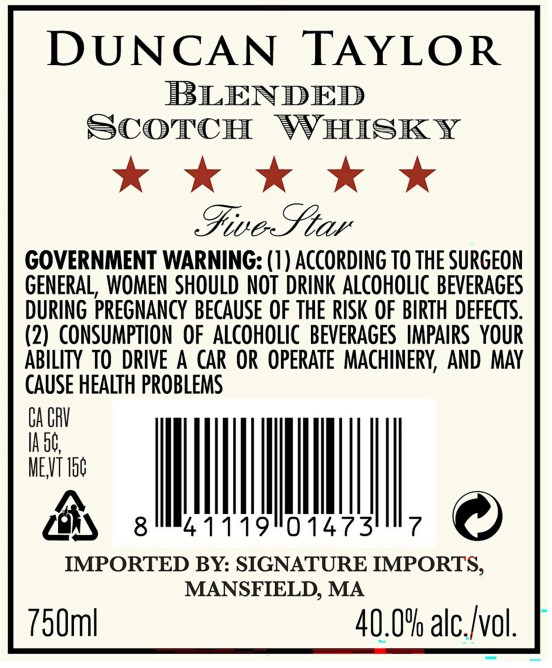 TABC label artwork for Duncan Taylor Blended Scotch