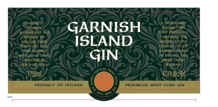 TABC label artwork for Garnish Island Gin