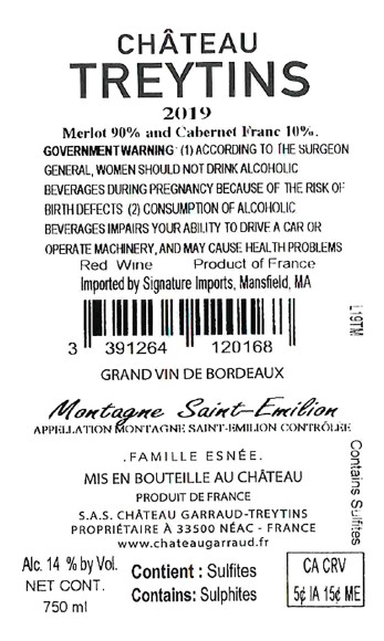 TABC label artwork for Chateau Treytins Montagne Saint Emilion