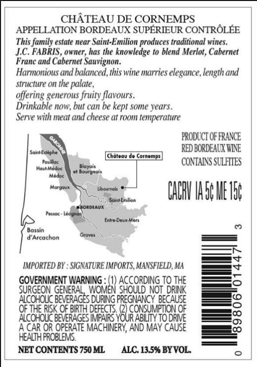 TABC label artwork for Chateau De Cornemps