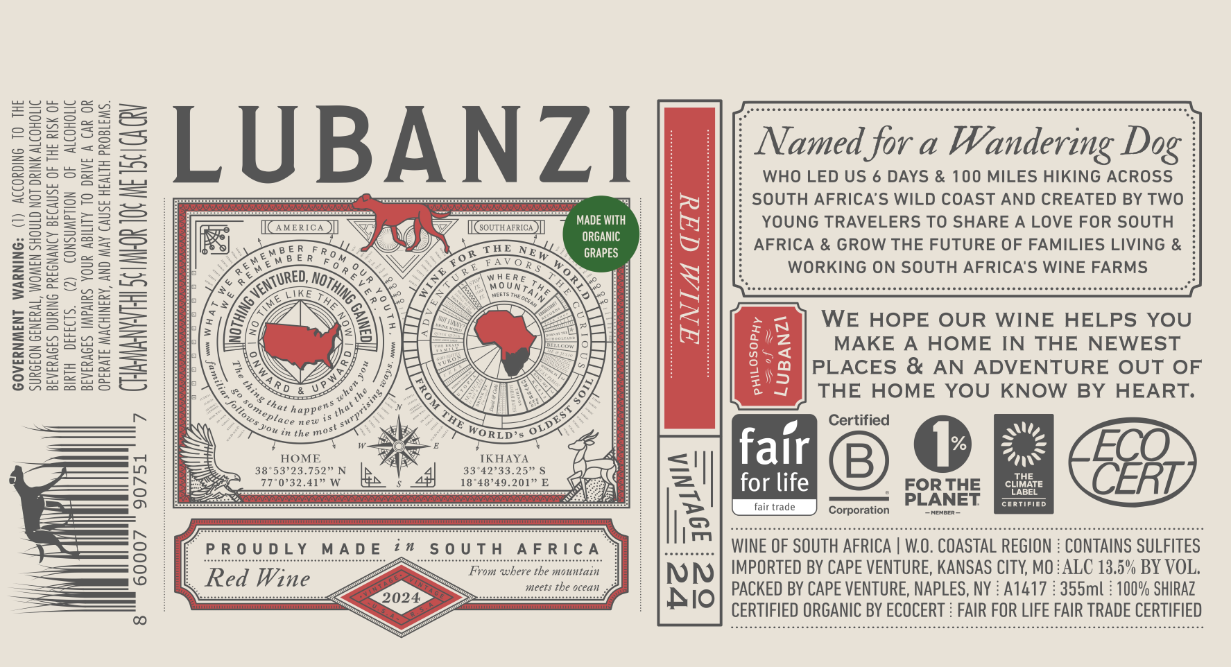 TABC label artwork for Lubanzi Shiraz Coastal Region CANS ORGANIC