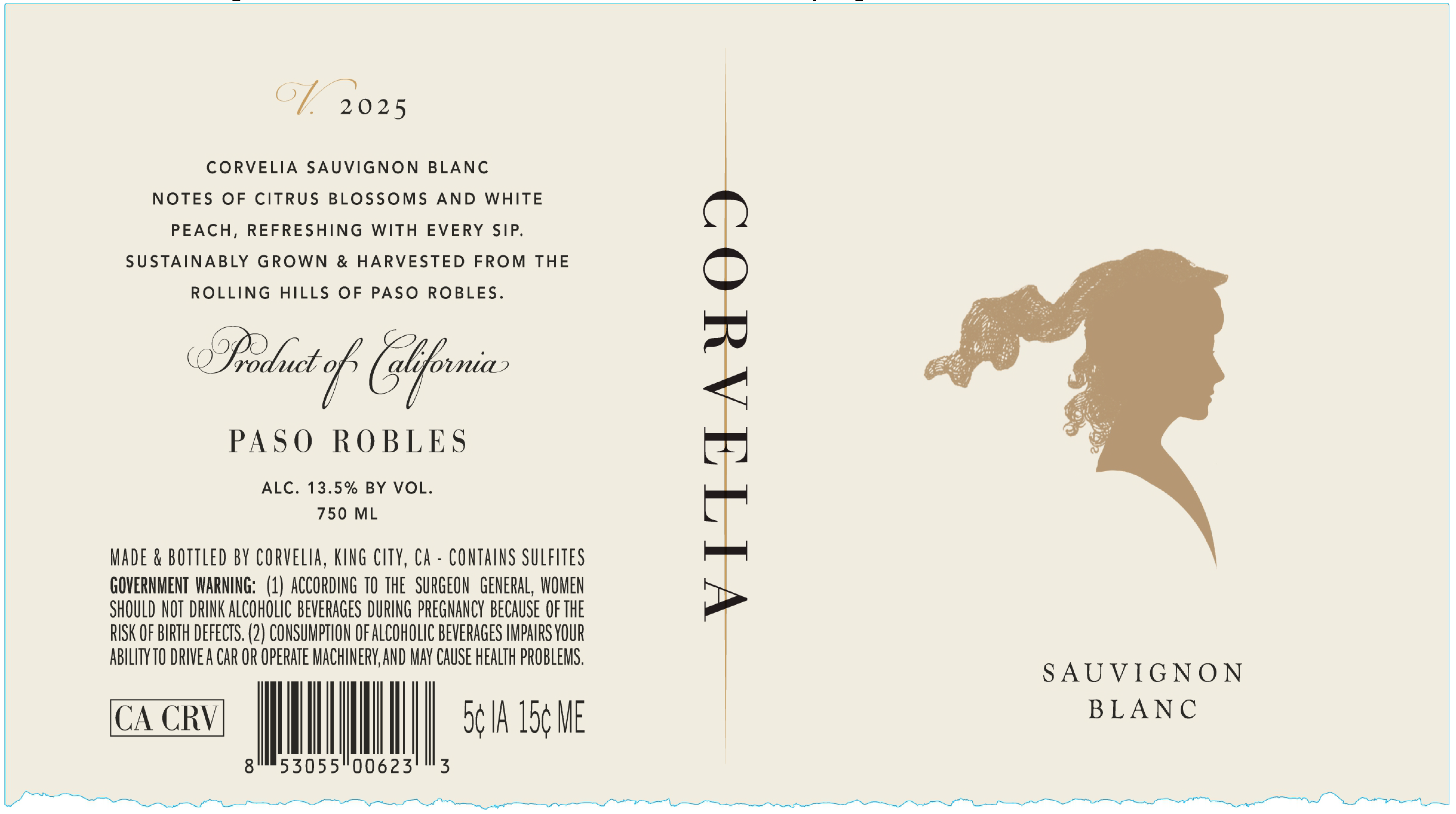 TABC label artwork for CORVELIA SAUVIGNON BLANC PASO ROBLES